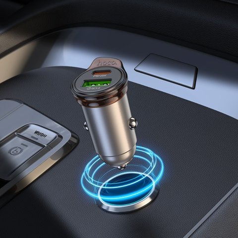 Автомобильное зарядное устройство Hoco NZ16A, черное, Power Delivery (PD), c кабелем USB тип-C к USB тип-C, 43 Вт, 2 порта, 12-24 B, #6942007644761 Превью 5