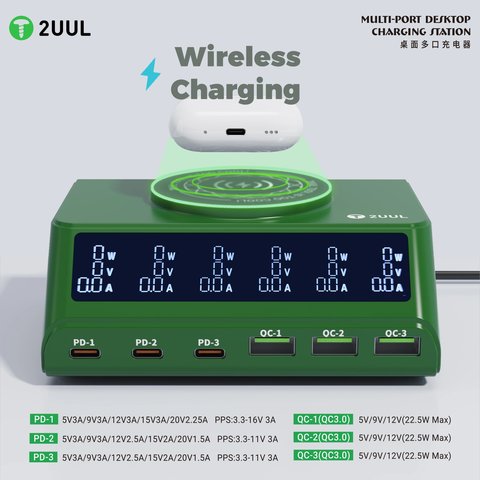 Мережевий зарядний пристрій 2UUL PC11, 110 Вт, Quick Charge, Power Delivery (PD), MagSafe, з безпровідною зарядкою, 6 портів Прев'ю 2