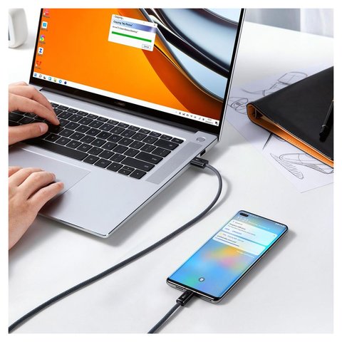 USB Cable Baseus Dynamic Series, (USB type-A, USB type C, 100 cm, 100 W, gray, nylon braided) #CALD000616 Preview 1