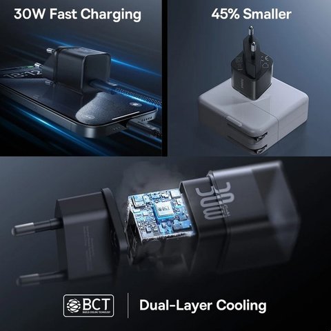 Сетевое зарядное устройство Baseus GaN5S, 30 Вт, Fast Charge, белый, 1 порт, #P10162504213-00 Превью 2