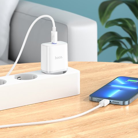 Adaptador de red Hoco C104A, 20 W, Power Delivery (PD), blanco, 1 puerto, #6931474782892 Vista previa  1