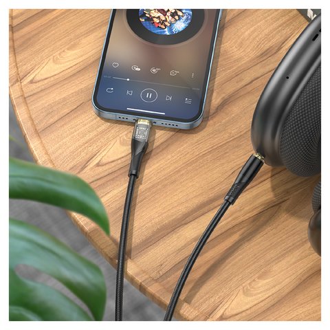 AUX-кабель Hoco UPA25, TRS 3.5 мм, Lightning, 100 см, чорний, в нейлоновому обплетенні, #6931474791153 Прев'ю 1