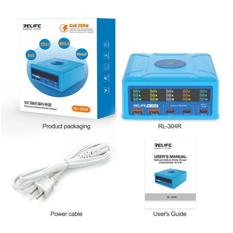 Мережевий зарядний пристрій RELIFE RL-304R , 260 Вт, Quick Charge, Power Delivery (PD), з безпровідною зарядкою, 5 портів Прев'ю 1