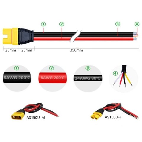 Силовий роз'єм живлення Amass AS150U-F, "мама", з кабелем, 35 см, 8AWG Прев'ю 2