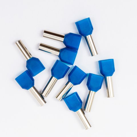 Наконечник TE6014, для 2х проводів, трубчастий, ізольований, синій, 10 шт., 6 мм², 14 мм Прев'ю 1