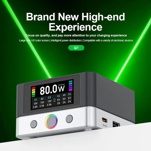 Мережевий зарядний пристрій RELIFE Q7, 80 Вт, Wireless Charge, Quick Charge, 6 портів Прев'ю 1