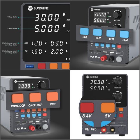 Лабораторний блок живлення Sunshine P2 Pro, Чотириканальний, трансформаторний, до 30 В, до 5 А, світлодіодні індикатори, 330 Вт Прев'ю 5